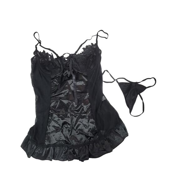 Womens 4xl US 16 Black Lace Sheer Baby Doll w/Thong Wired - Picture 1 of 7